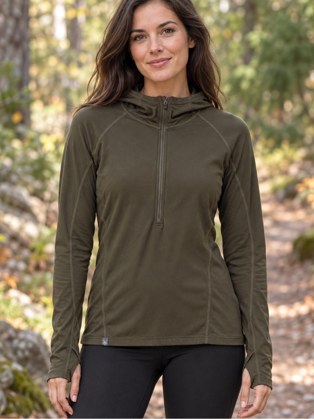 Ibex Women's Woolies 3 Merino Wool Hooded Fleece ½ Zip Pullover Olive Green S